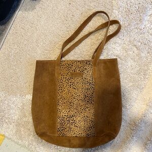 Elegant Brown Suede Tote with Leopard Accent